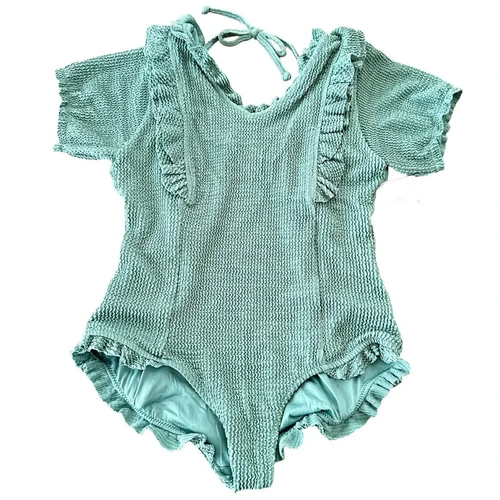 NWT Mia Joy Joyfolie Size 12 Selene Sage green ribbed ruffle‎ One Piece Swimsuit